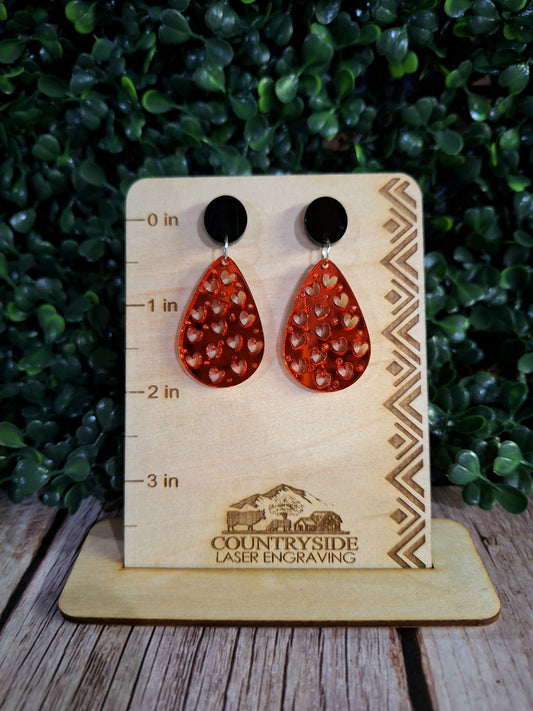 Red Mirrored Heart Earrings