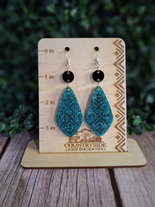 Teal Glitter Western Earrings