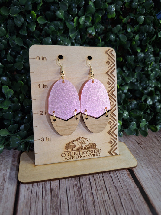 Pink Shimmer & Wood Earrings