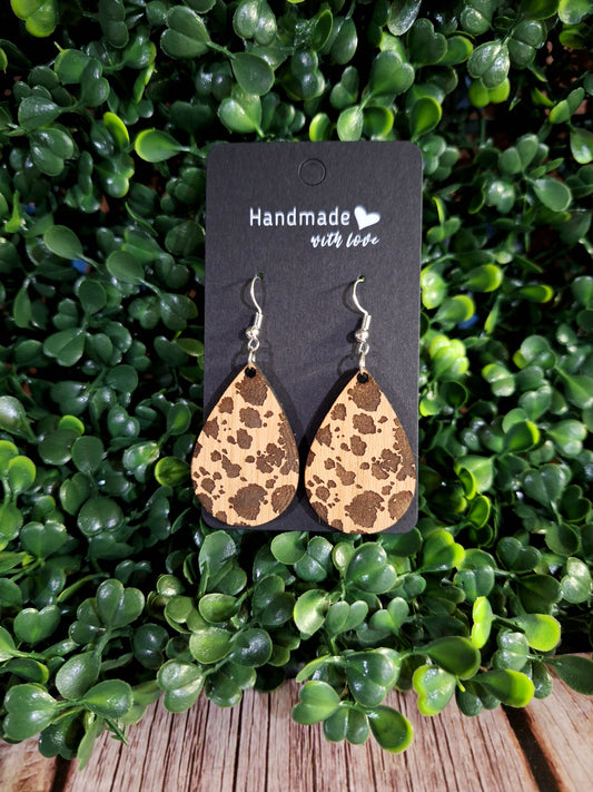 Cow Print Wood Earrings