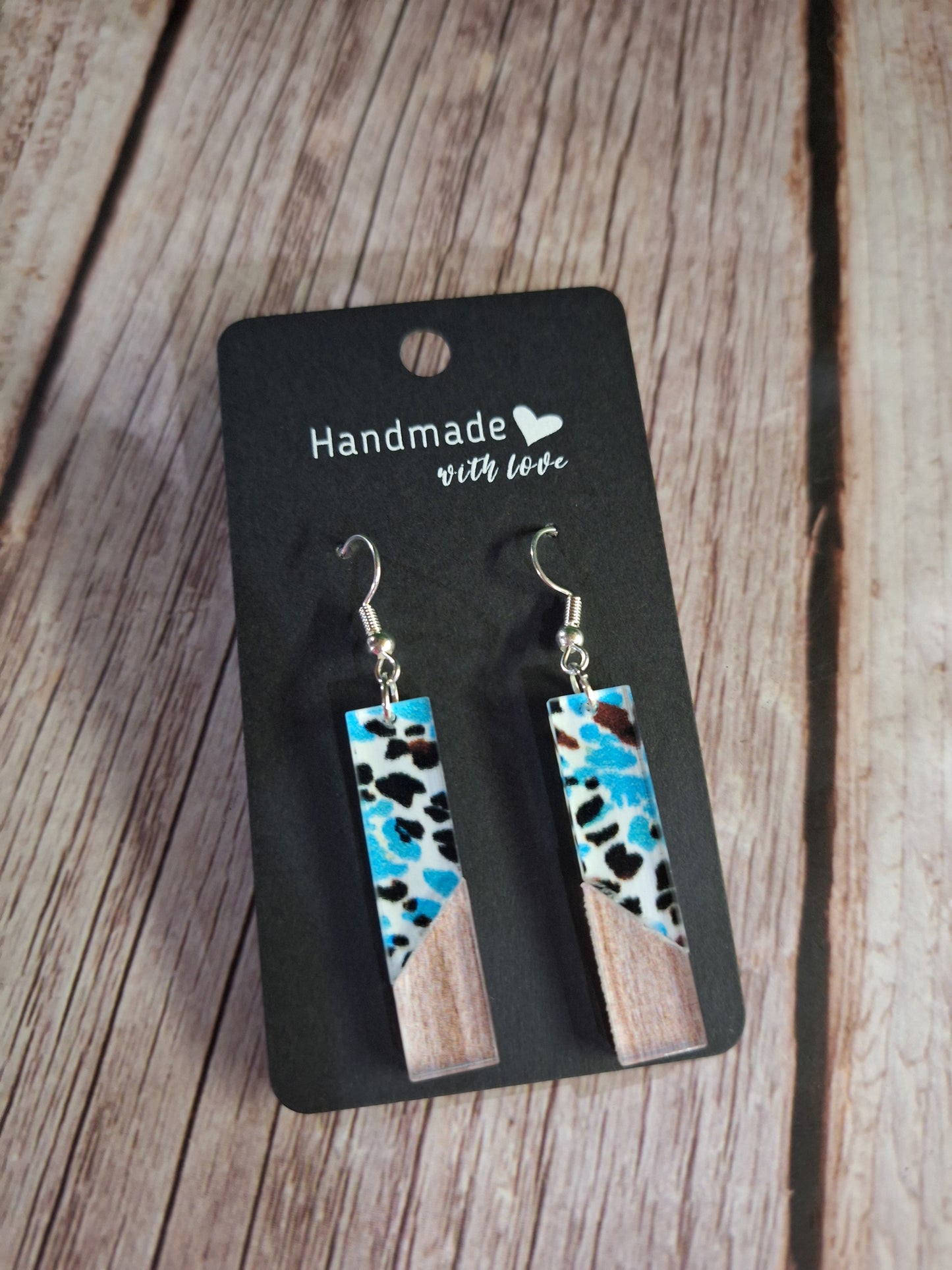 Teal Cowprint Earrings