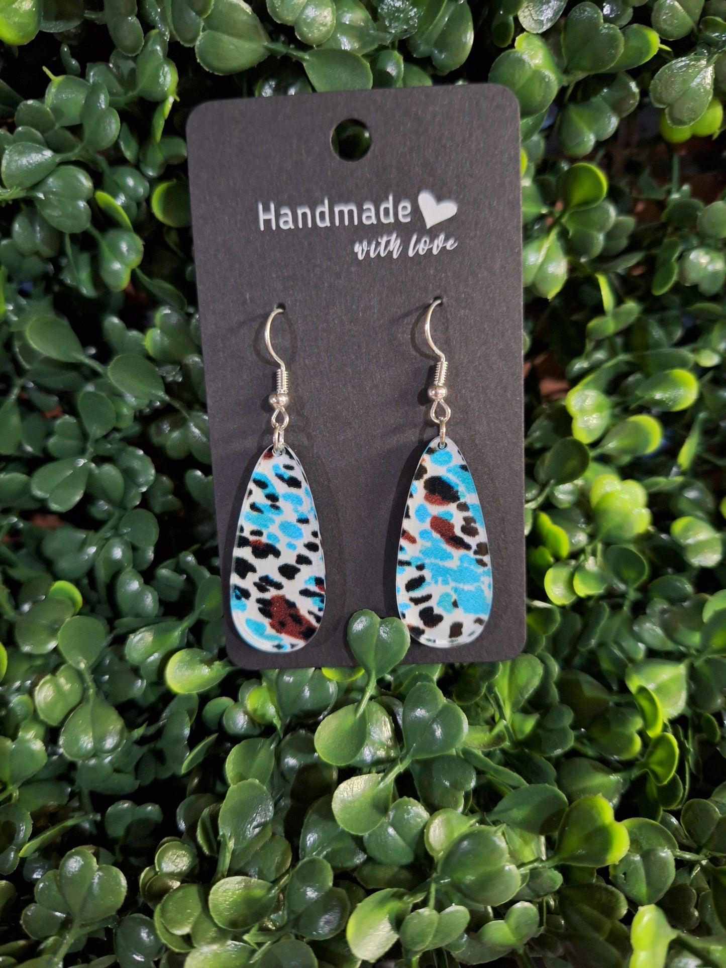 Teal Cowprint Tear Drops