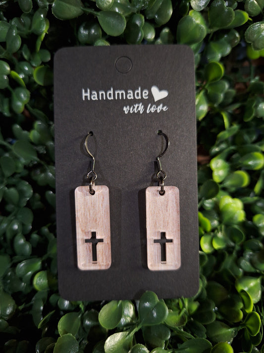 Acrylic Wood Cross Earrings