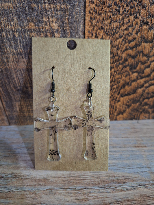 Floral Line Art Cross Dangles